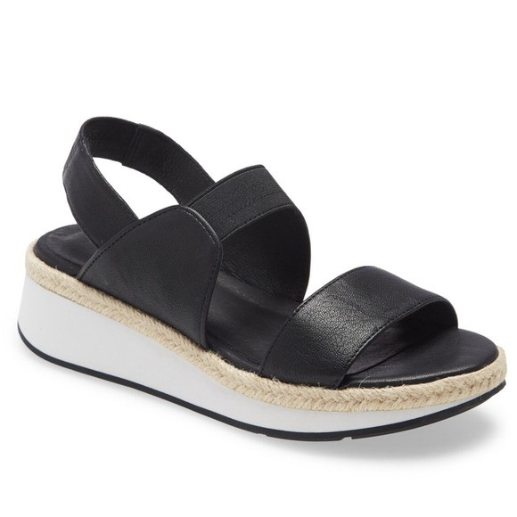 Eileen Fisher NWOB Dash Wedge Slip On Slingback Sandal Black Size 7 Open Toe - Picture 1 of 9